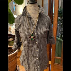 J Crew crinkled black and white check shirt. It’s a classic